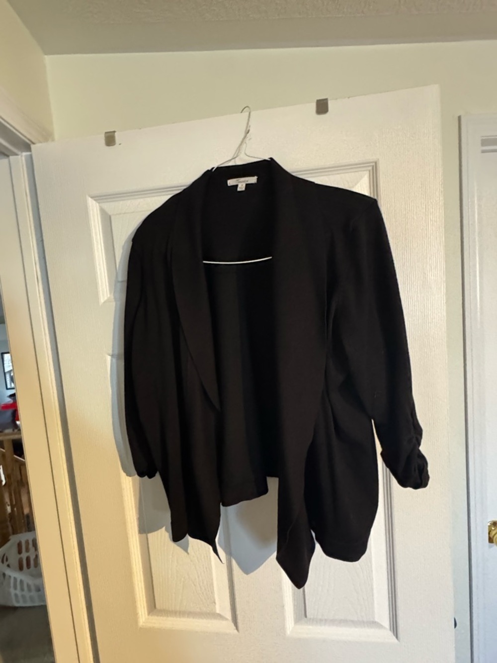 Black Draped Open-Front Women's Knit Blazer